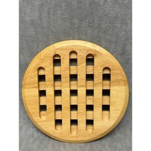 Vintage Light Wooden Trivet 8 Inch Round Lattice Heat Pad Natural Wood Sturdy